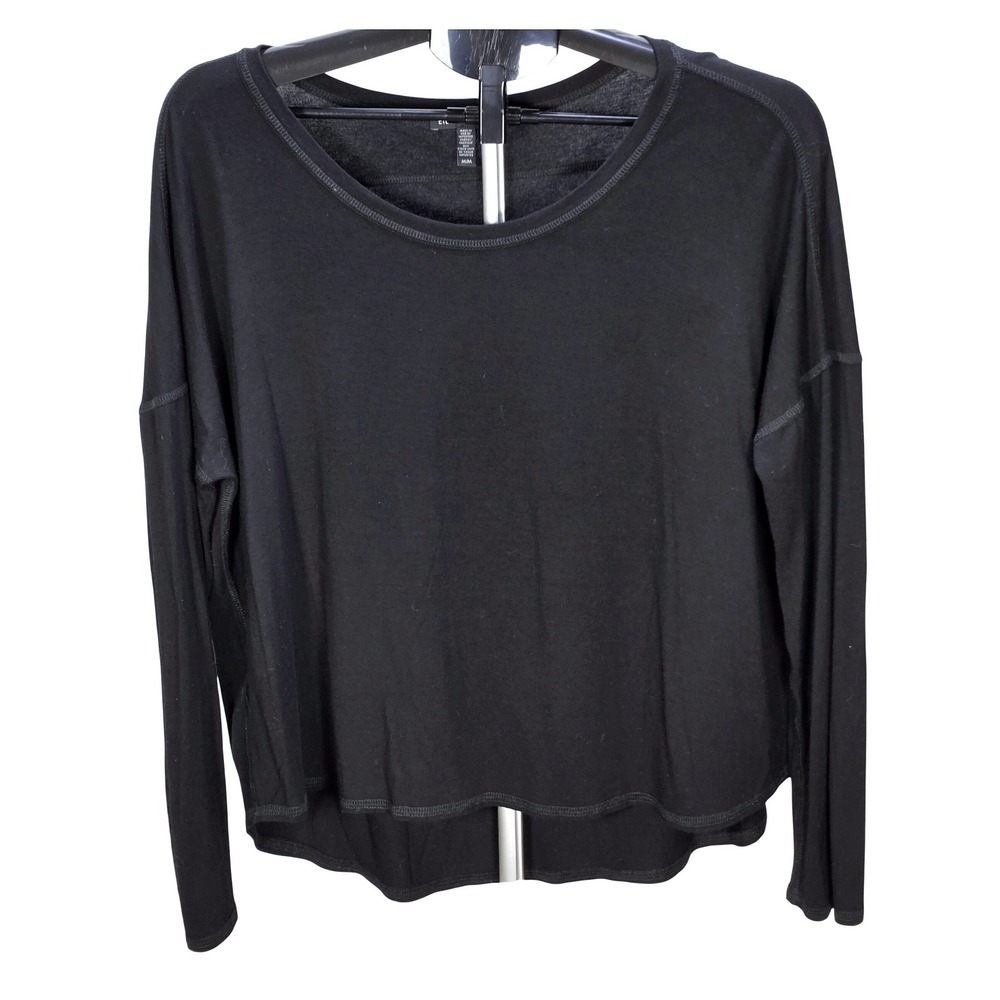 Women's Eileen Fisher Medium Black Dolman Sleeve High-Low Jersey Knit Top